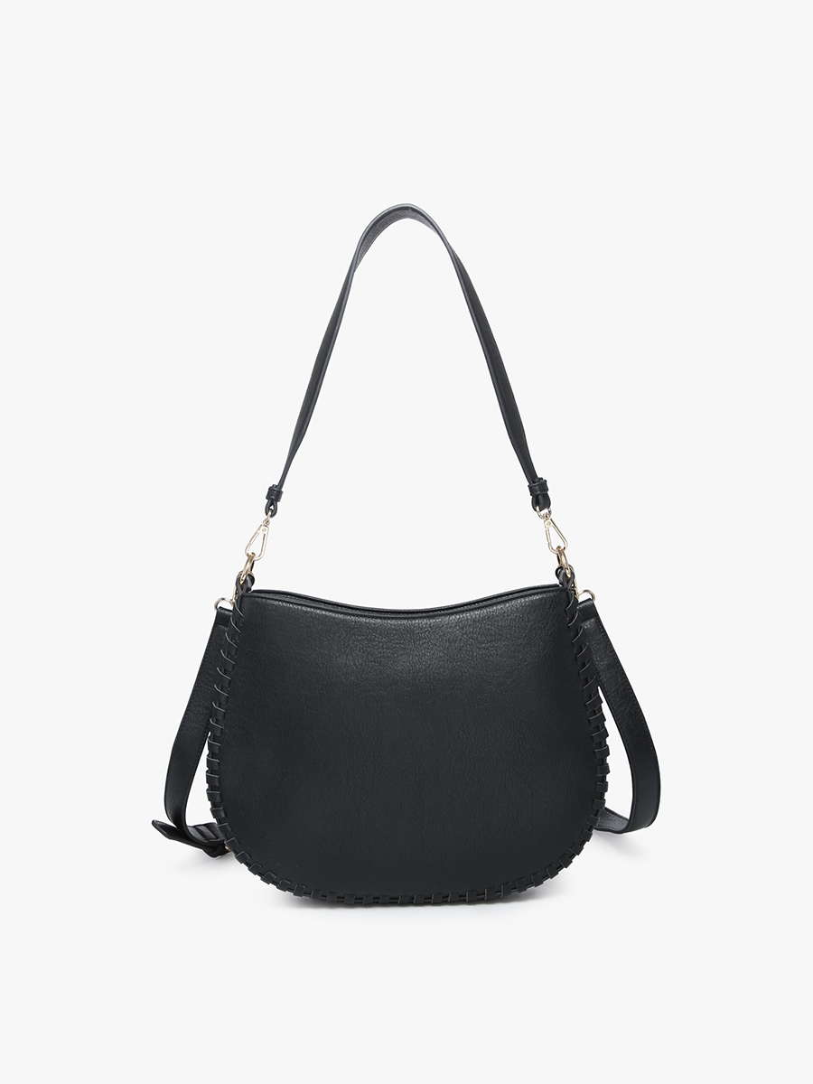 Raquel Vegan Whipstitch Saddle Bag Black - Jen & Co. vegan handbag