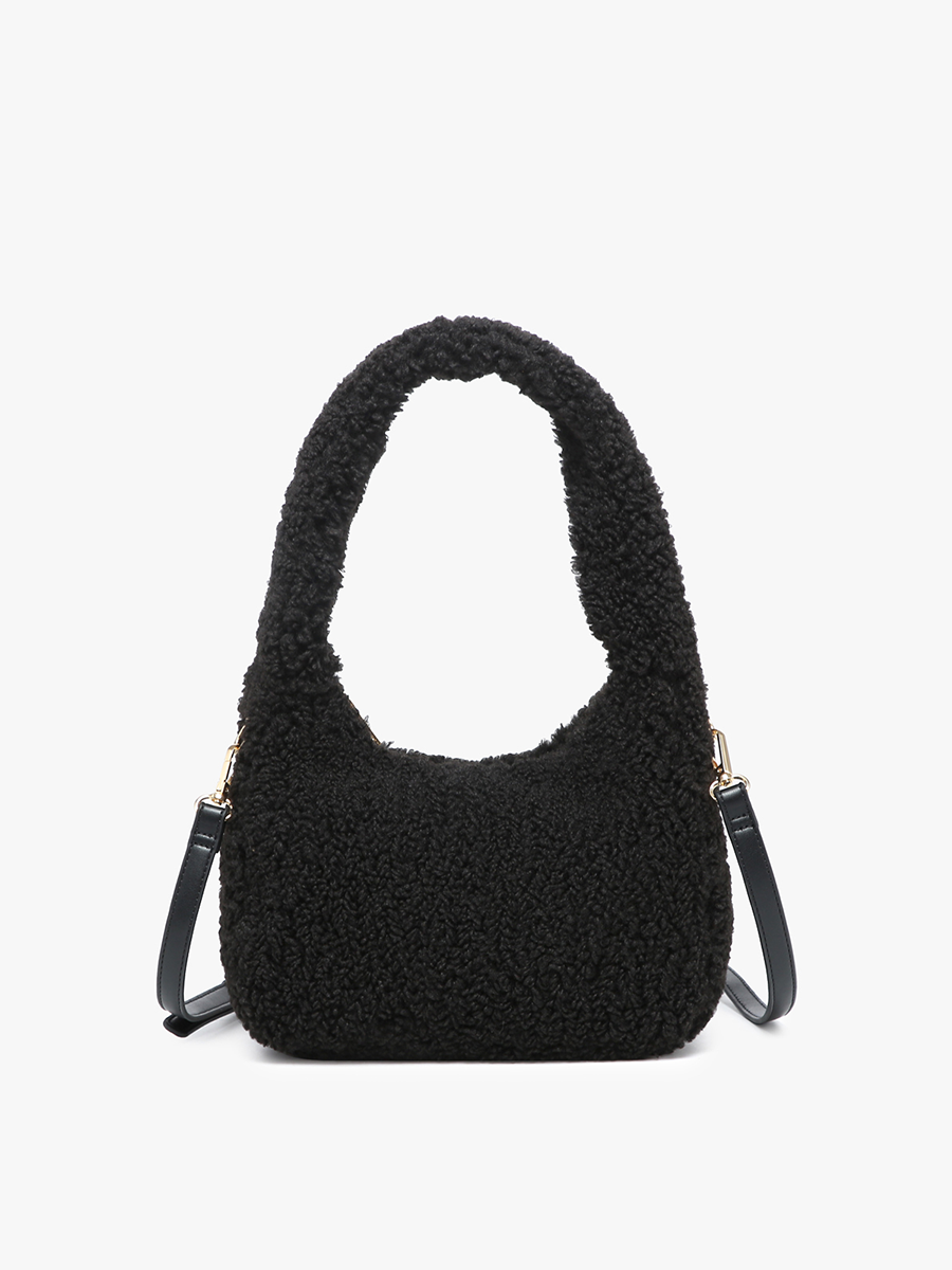 Gabrielle Vegan Sherpa Shoulder Bag in Black - Jen & Co. vegan handbag