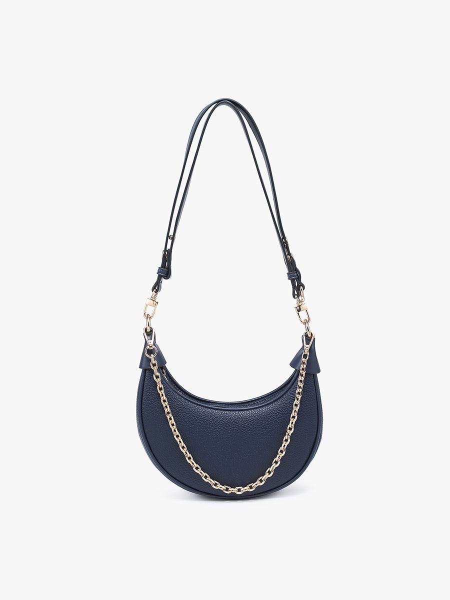 Zora Vegan Half-Moon Shoulder Bag Navy - Jen & Co. vegan handbag