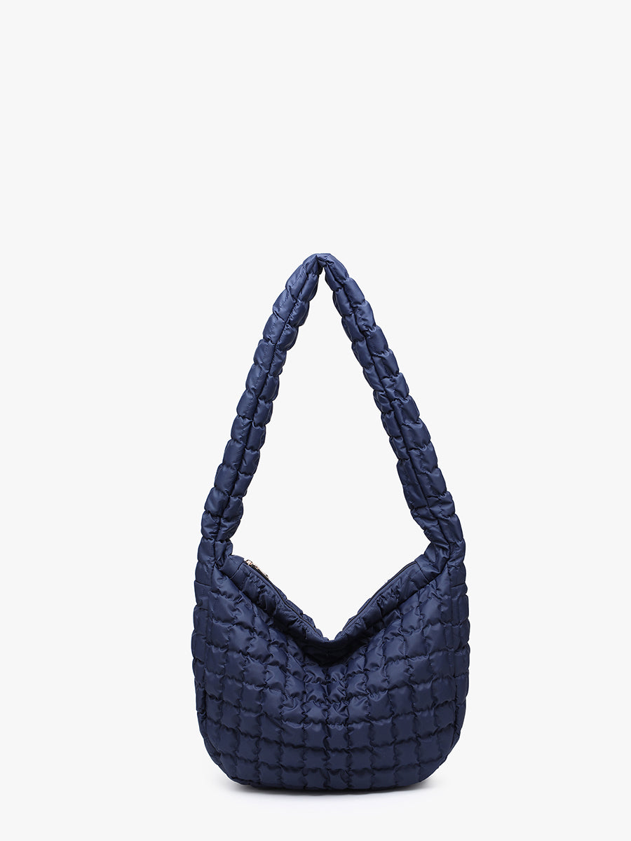 Trinity Vegan Puffer Crossbody Navy - Jen & Co. vegan handbag