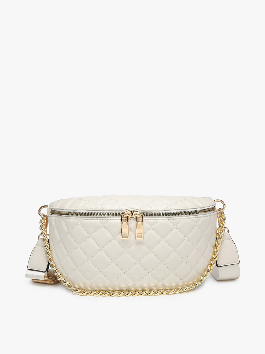 White Crossbody Vegan Belt Chain Grained Vegan Leather Purse Crossbody Shoulder Sling Bag  main image 3