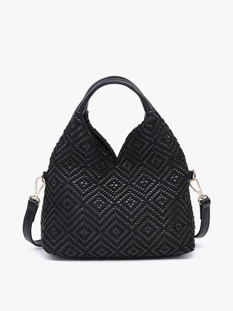 Cecily Vegan Diamond Woven Hobo Black - Jen & Co. vegan handbag