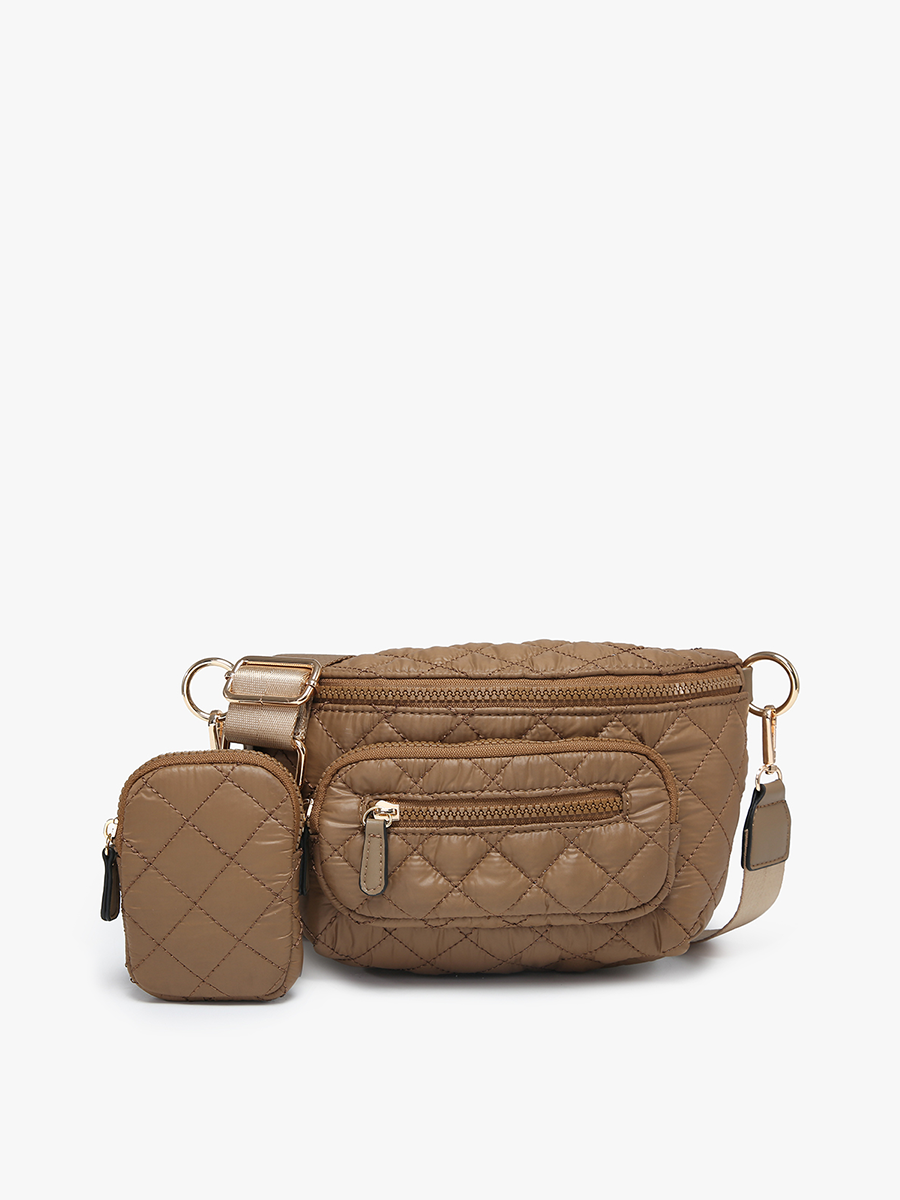 Arianna Vegan Nylon Belt Bag in Tan - Jen & Co. vegan handbag