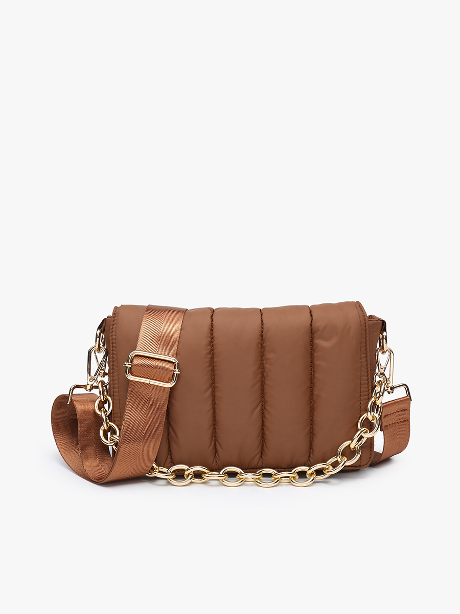 Lala Vegan Quilted Chain Crossbody in Chocolate - Jen & Co. vegan handbag