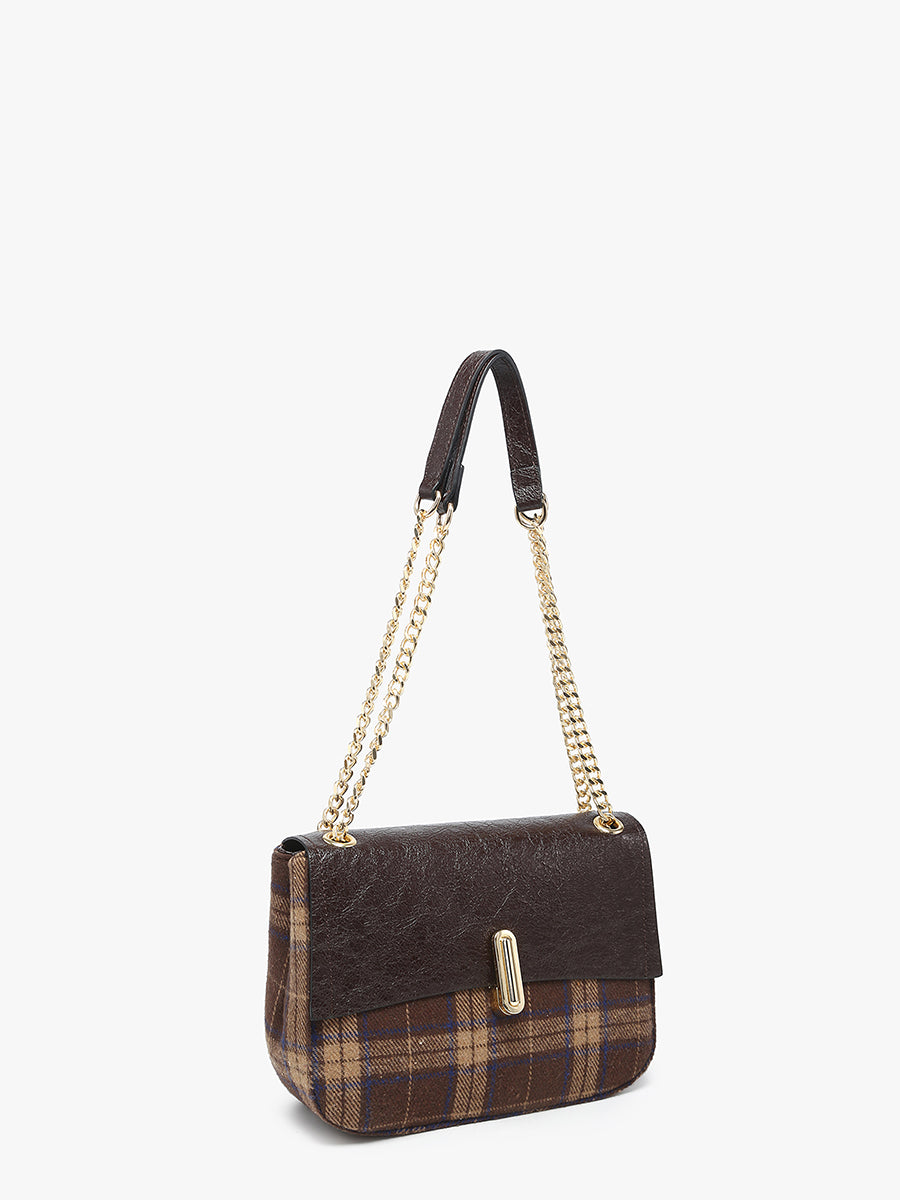 Winter Vegan Plaid Shoulder Bag - Jen & Co. vegan handbag