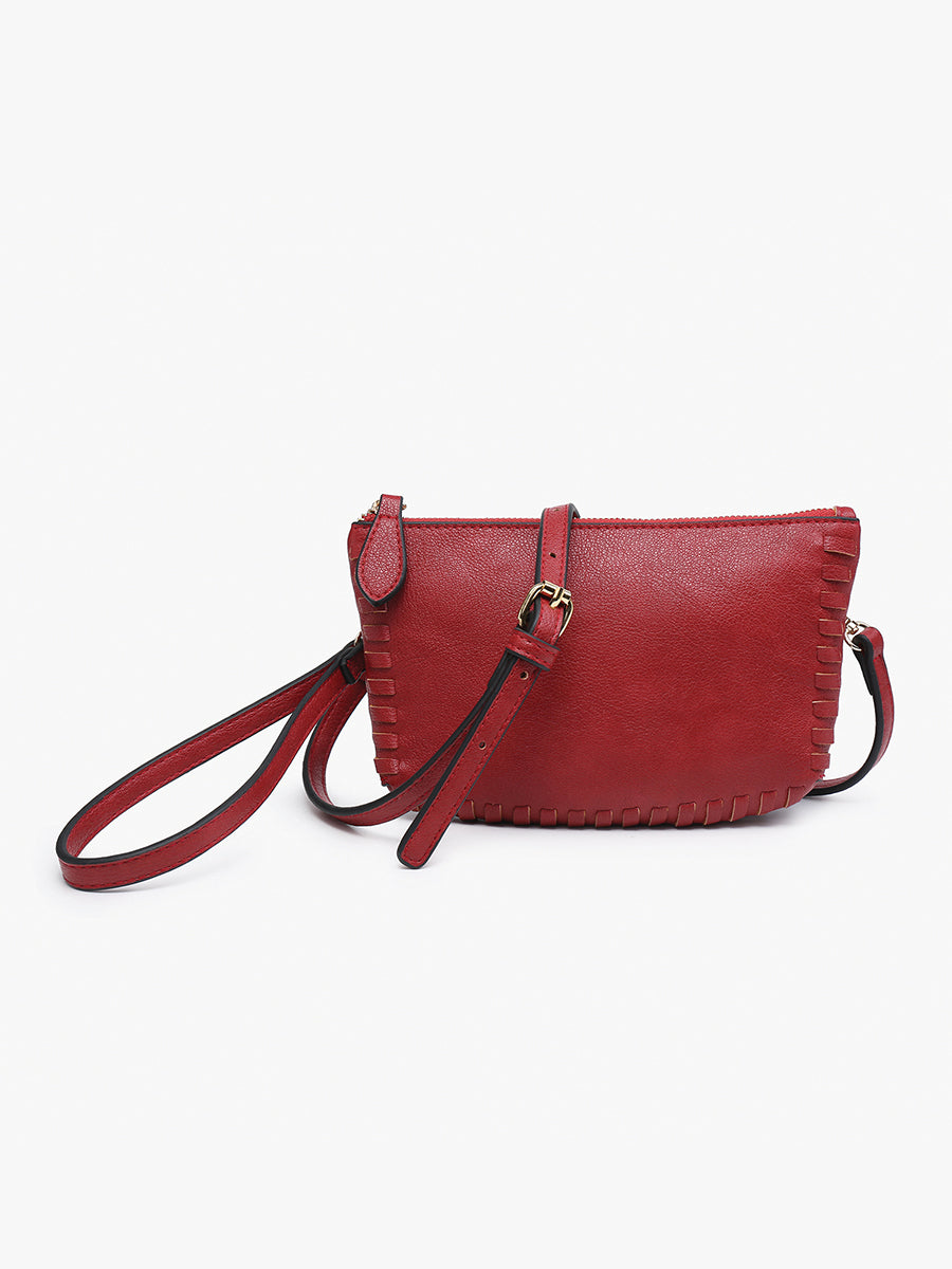 Bonnie Vegan Whipstitch Clutch/Crossbody in Red - Jen & Co. vegan handbag