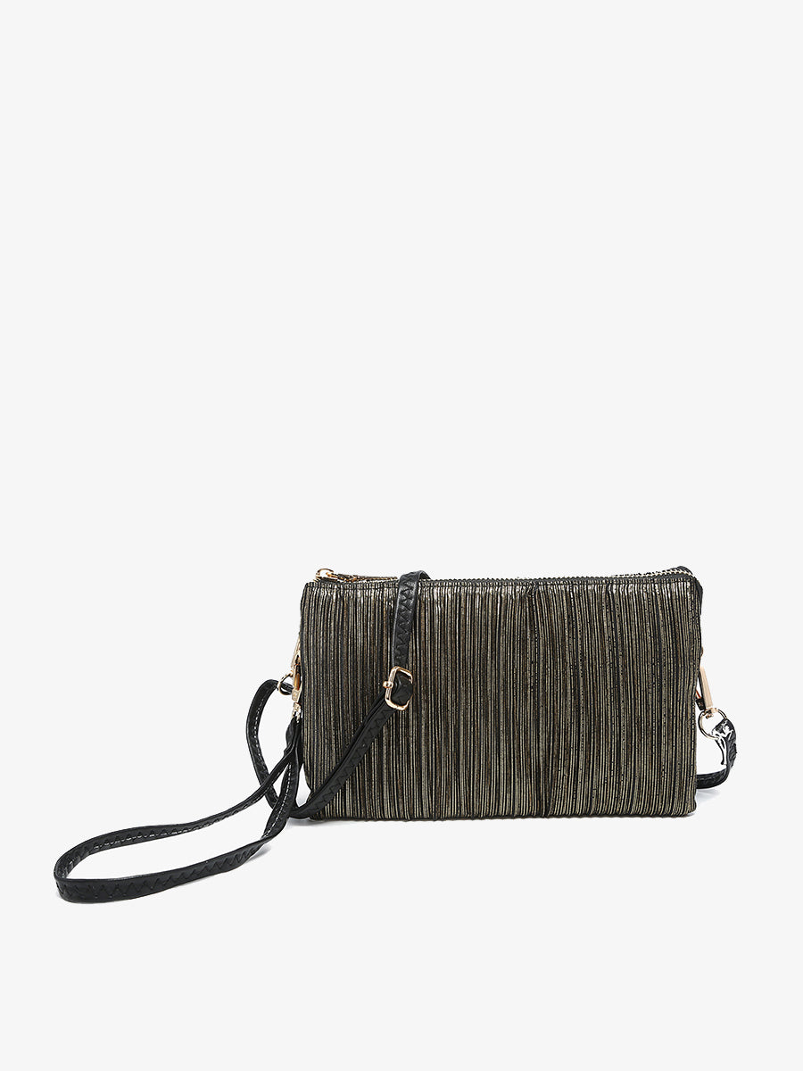 Riley Shimmer Stripe Crossbody in Black - Jen & Co. vegan handbag
