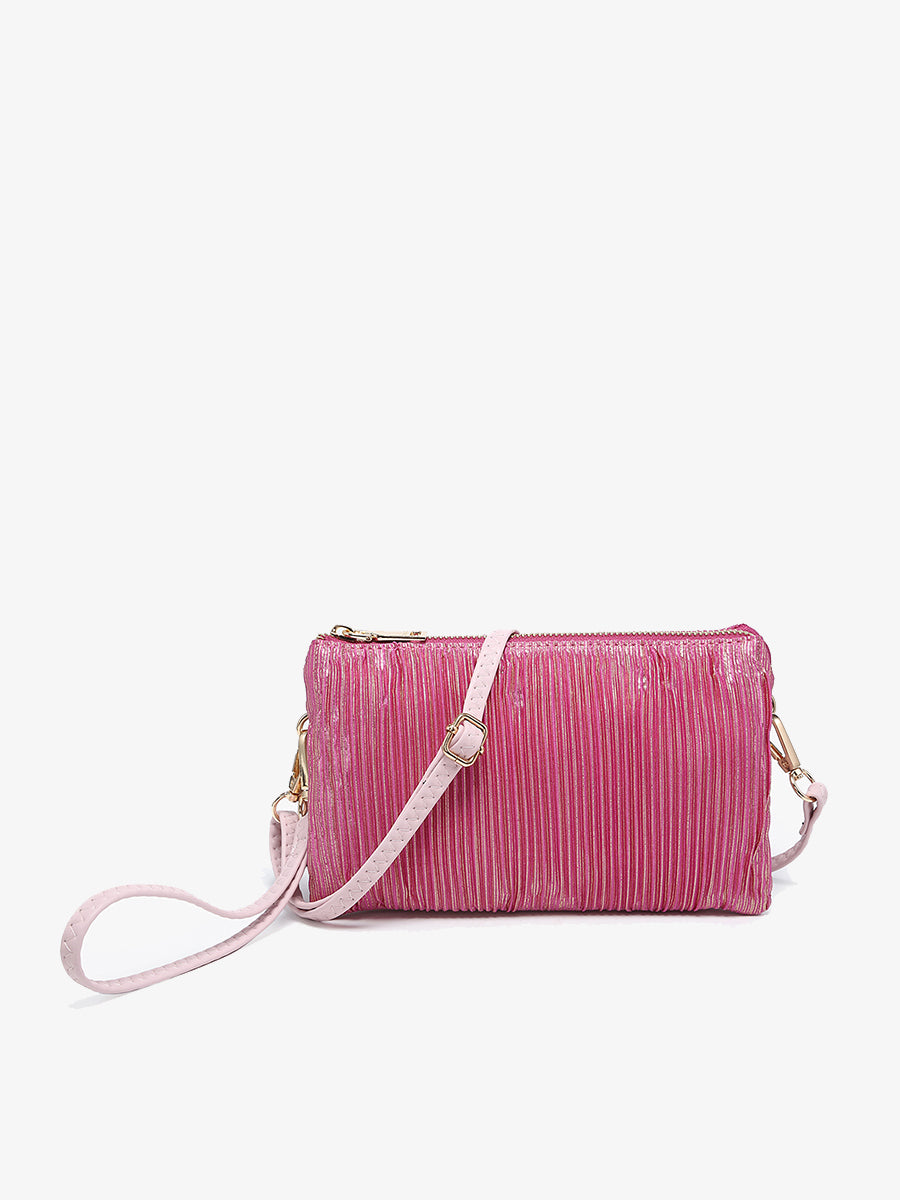 Riley Shimmer Stripe Crossbody in Pink - Jen & Co. vegan handbag