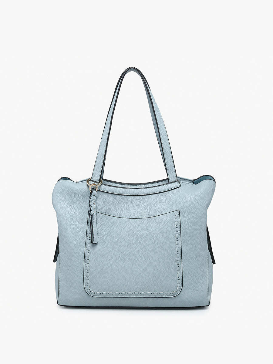 Hunter Vegan Distressed Tote Baby Blue - Jen & Co. vegan handbag