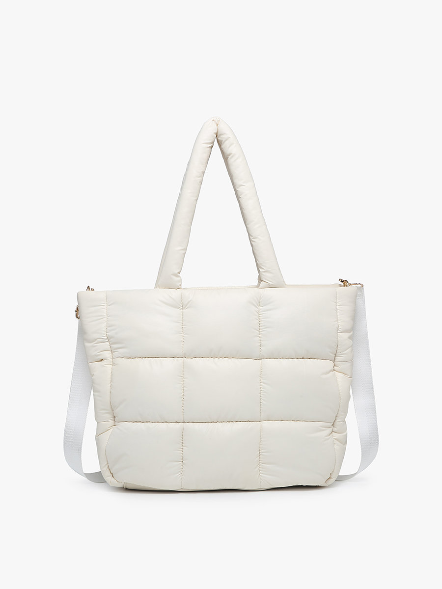 Kiersten Vegan Puffer Hobo in Off White - Jen & Co. vegan handbag