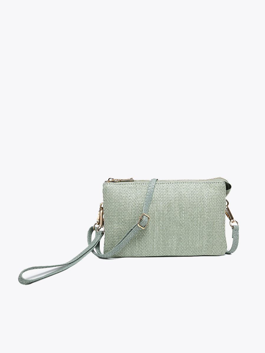 Riley Vegan Micro Straw Crossbody Lt. Teal - Jen & Co. vegan handbag
