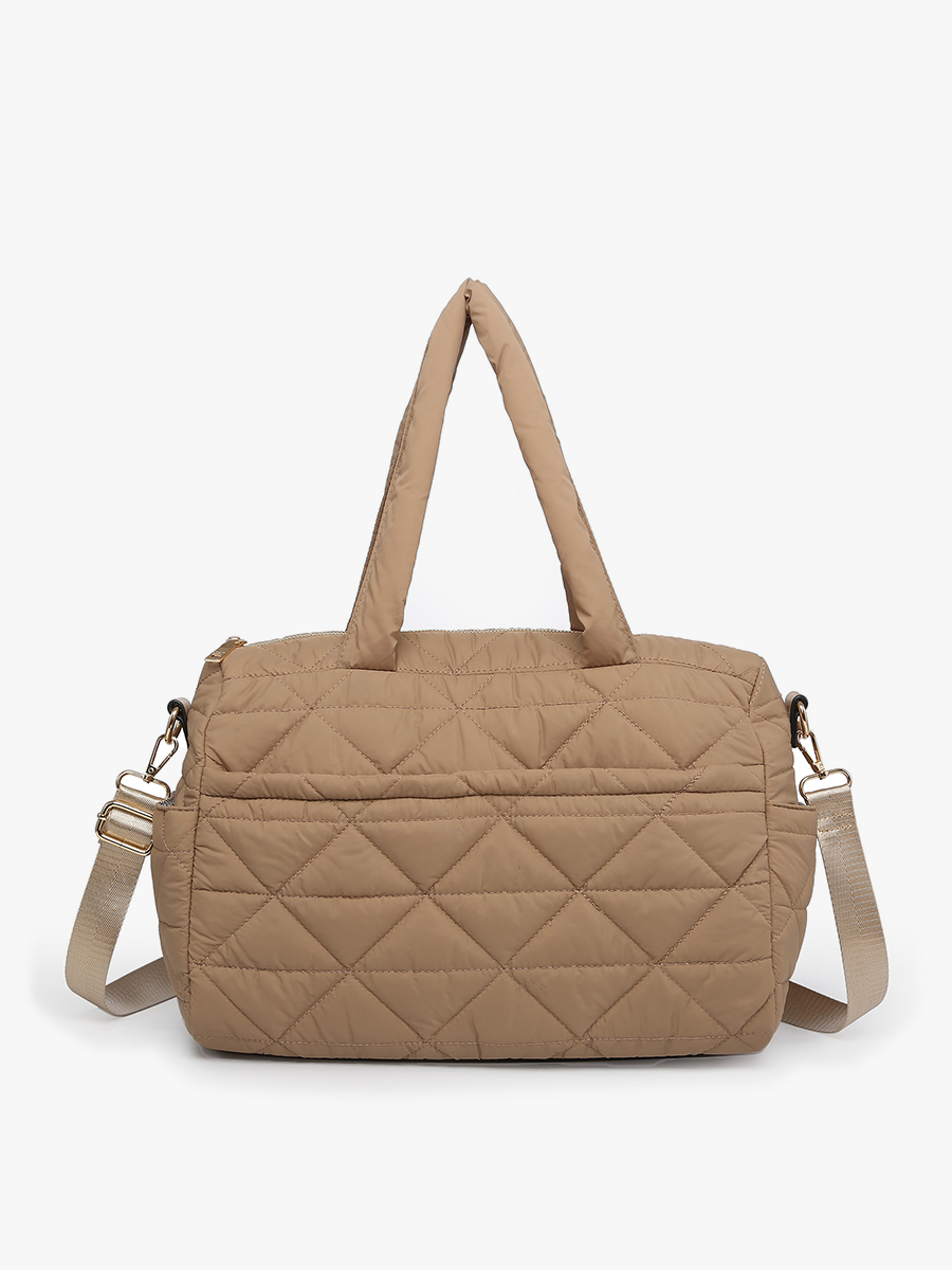 Billie Vegan Quilted Satchel in Taupe - Jen & Co. vegan handbag