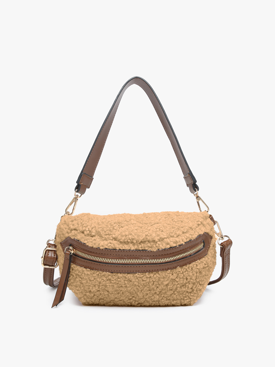 Brookie Vegan Sherpa Belt Bag in Tan - Jen & Co. vegan handbag