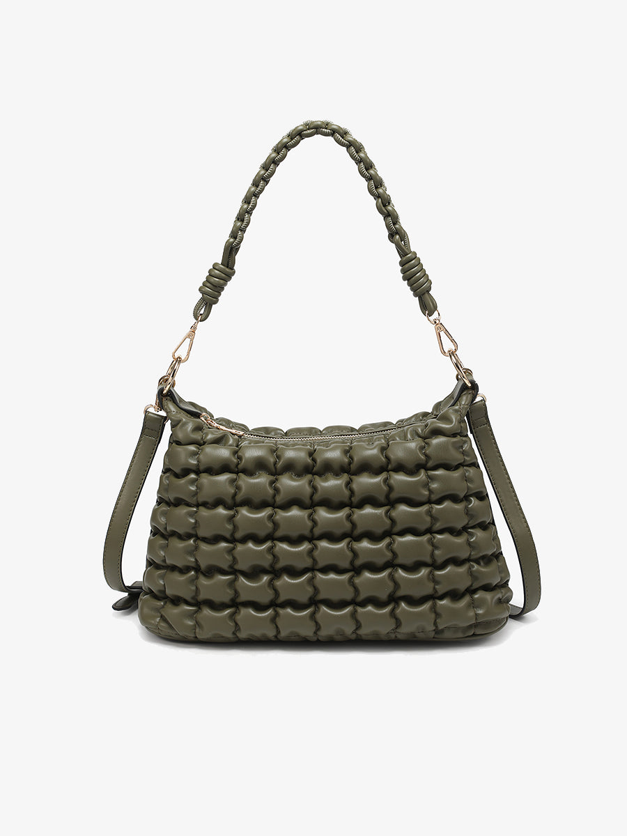 Jacqueline Quilted Satchel/Shoulder Bag Olive - Jen & Co. vegan handbag