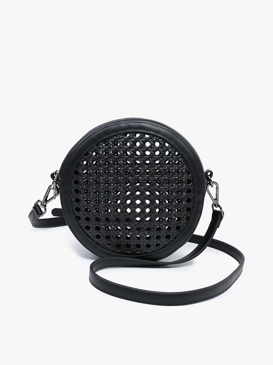 Frances Vegan Rattan Circ Crossbody Black - Jen & Co. vegan handbag