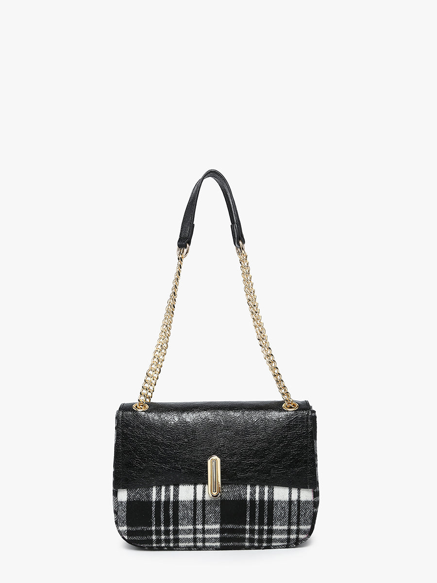 Winter Vegan Plaid Shoulder Bag Black White - Jen & Co. vegan handbag
