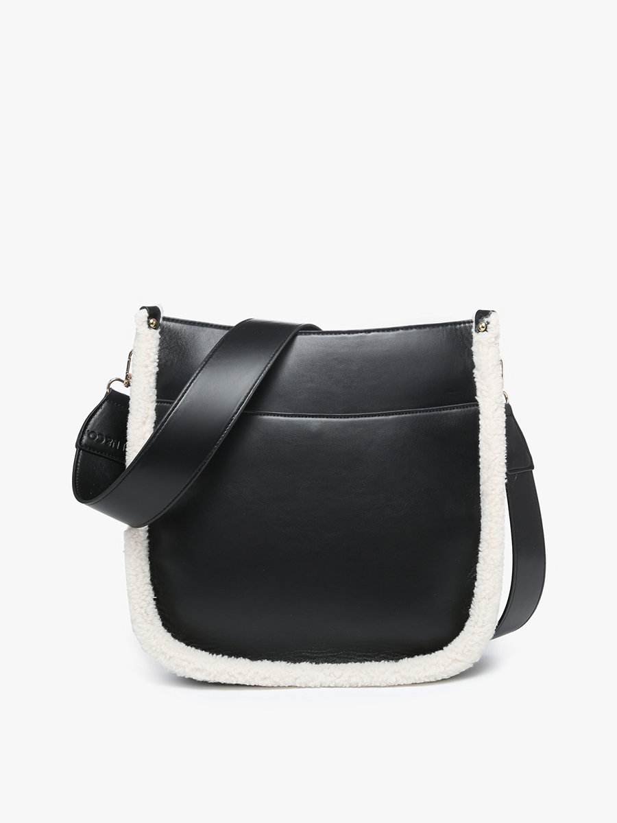 Chloe Vegan Teddy Crossbody in Black Beige - Jen & Co. vegan handbag