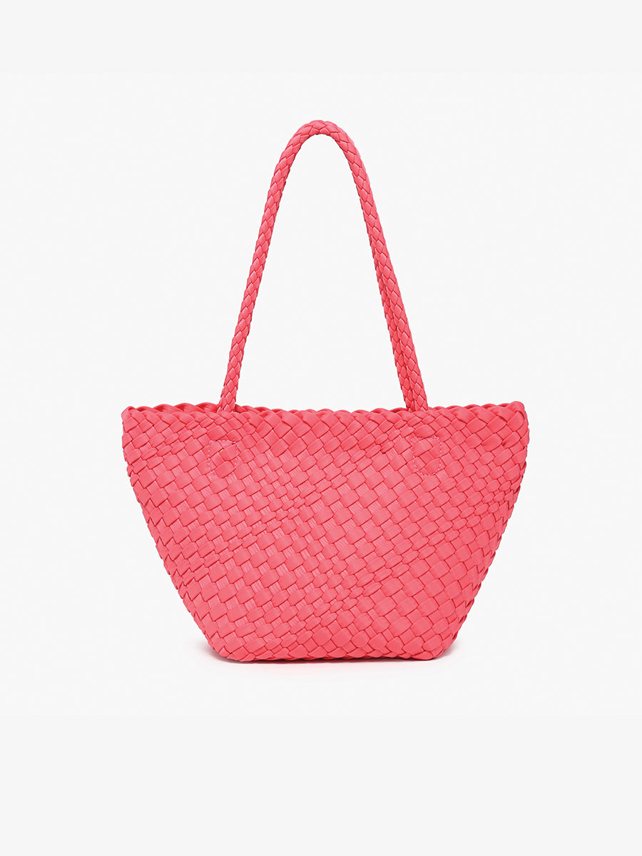 Ava Handwoven Bucket Bag/Tote in Coral Pink - Jen & Co. vegan handbag