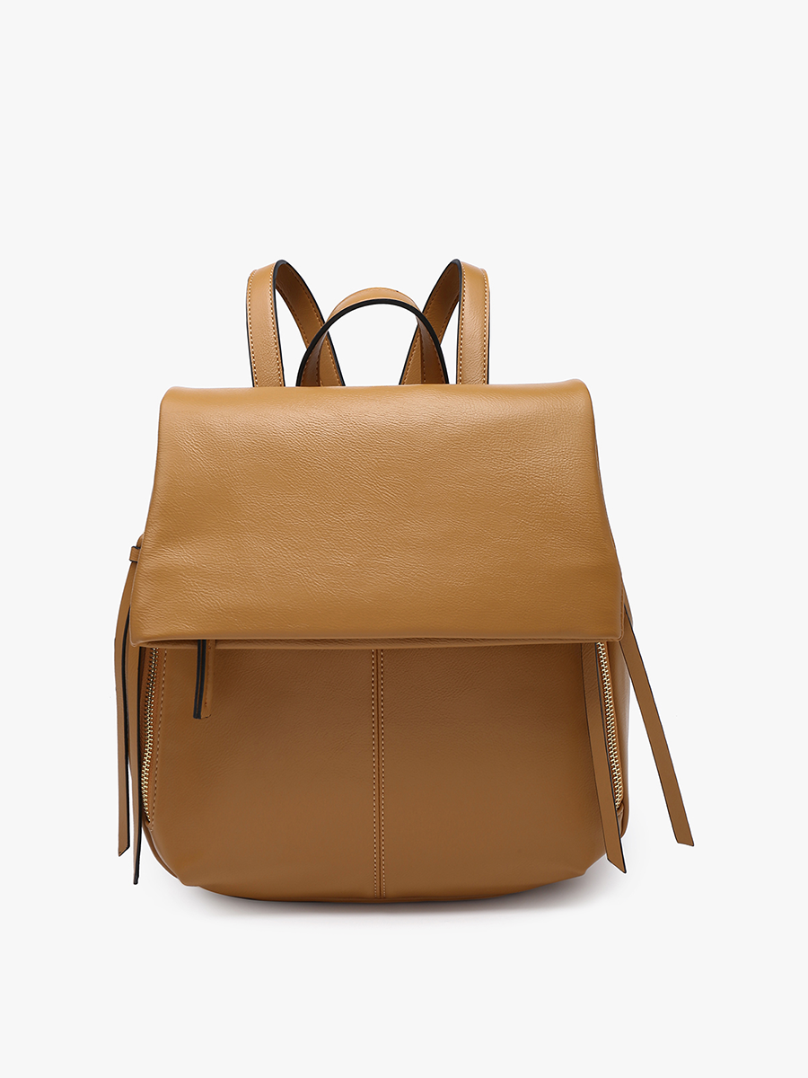 Adley Vegan Foldover Backpack in Tan - Jen & Co. vegan handbag
