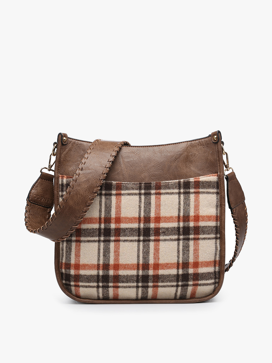 Chloe Vegan Plaid Crossbody in Rust Brown - Jen & Co. vegan handbag