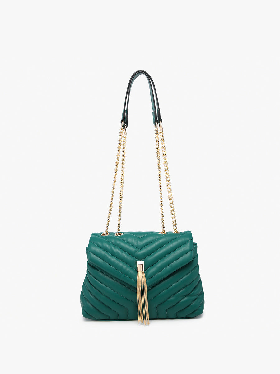 Thea Vegan Chevron Crossbody Forest Green - Jen & Co. vegan handbag