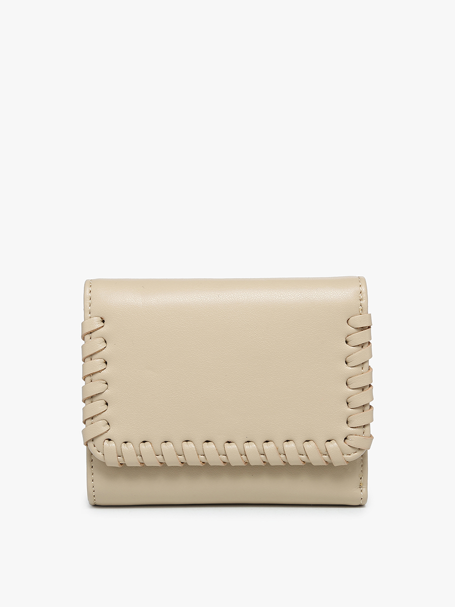 Logan Vegan Whipstitch Wallet in Parchment - Jen & Co. vegan handbag