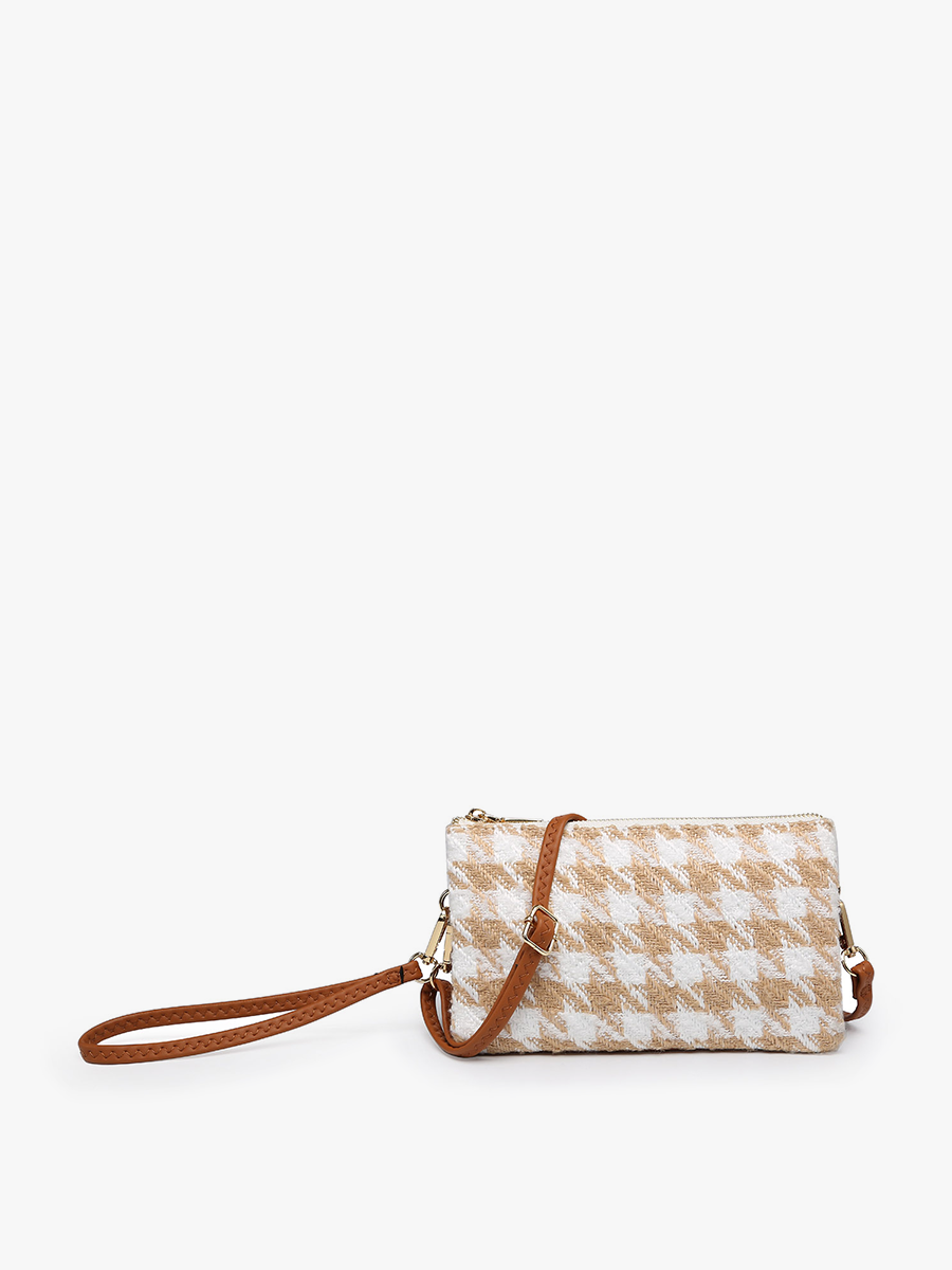 Riley Vegan Houndstooth Crossbody Sand White - Jen & Co. vegan handbag